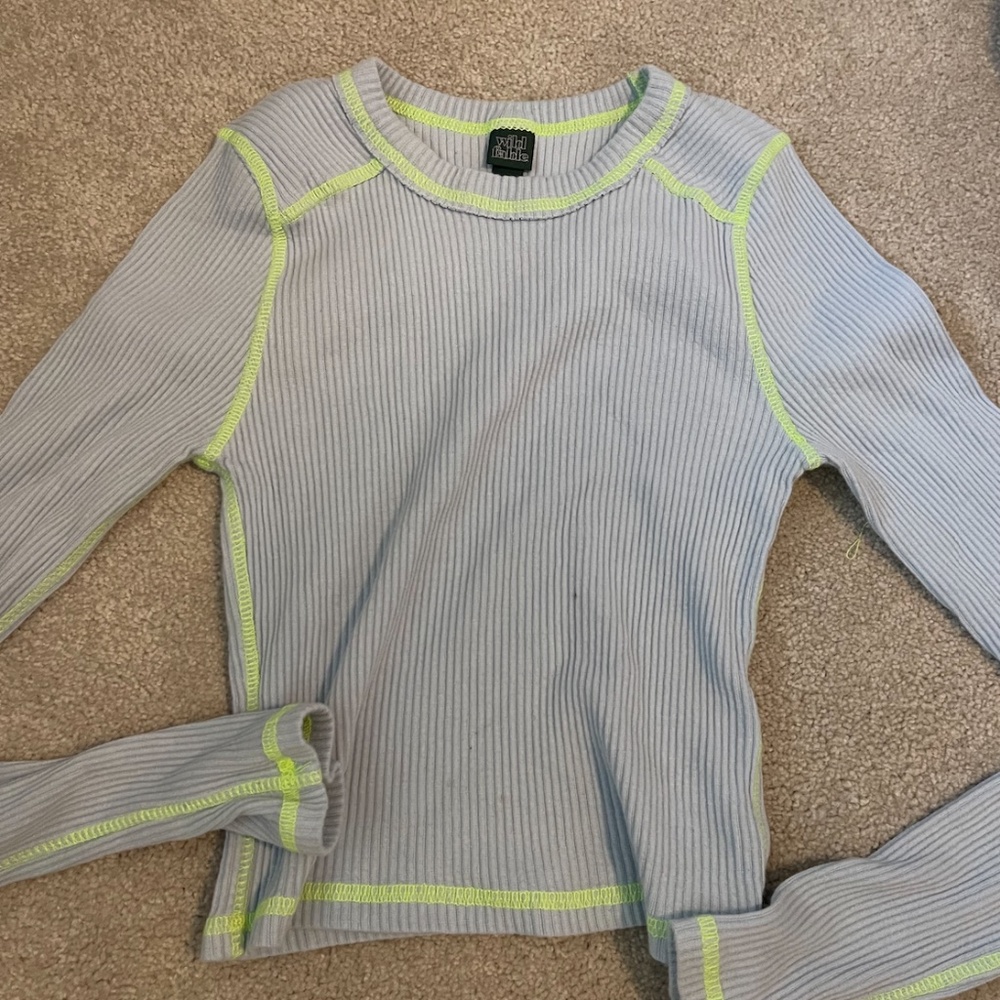 Light Blue Neon Piping Long Sleeved Crop Top